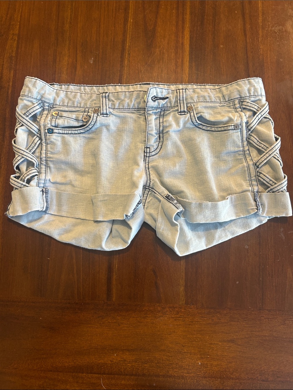 Hurley Light Blue Denim Shorts with Side Lattice